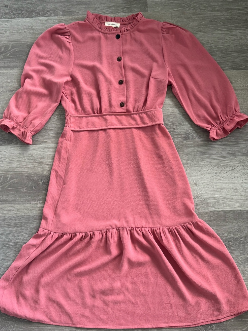 Monteau Rose-Pink Ruffle-Neck Midi Dress - Picture 8 of 10